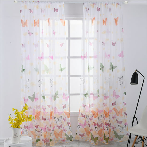 Butterfly Cafe Curtain Panel Multicoloured ready to hang,